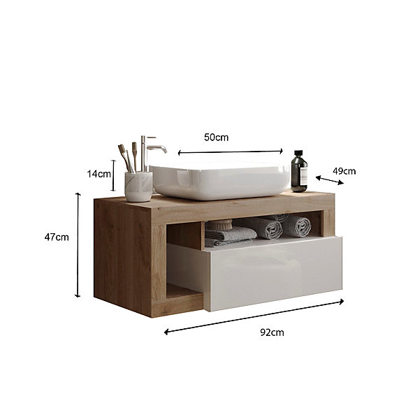 Ensemble salle de bain HAMBURG blanc brillant, Kadiz 92 x 47 x 49 cm