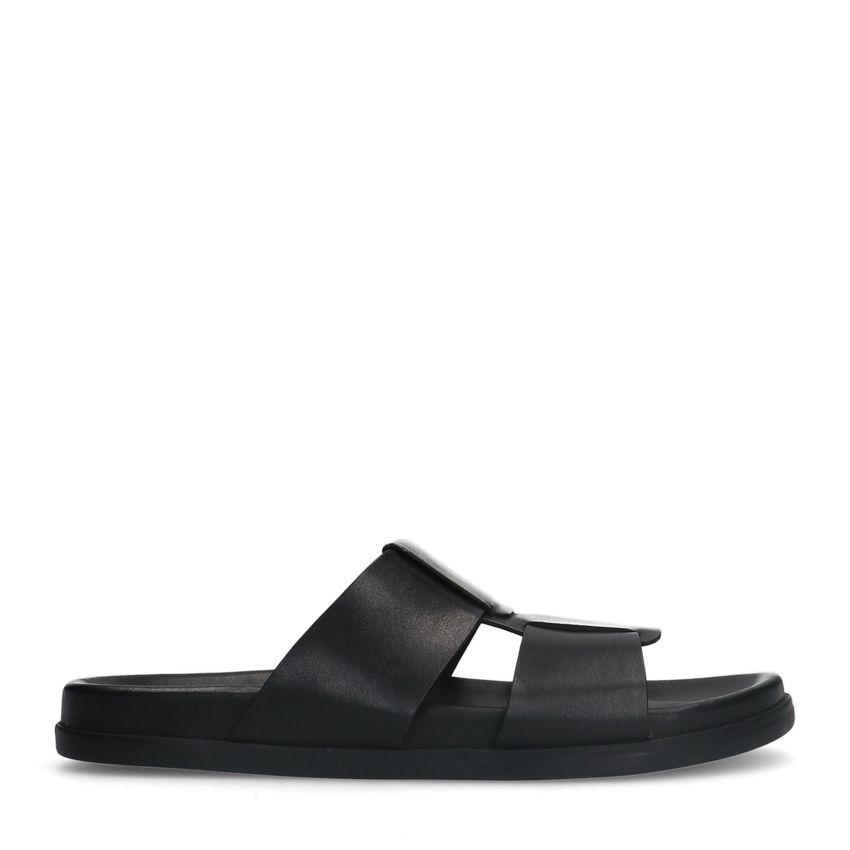 Manfield Zwarte leren slippers