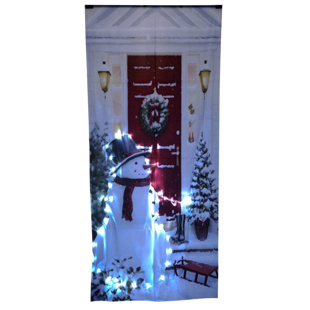 Rideau de porte lumineux 38LED décor bonhomme de neige No&euml;l 90xH200cm