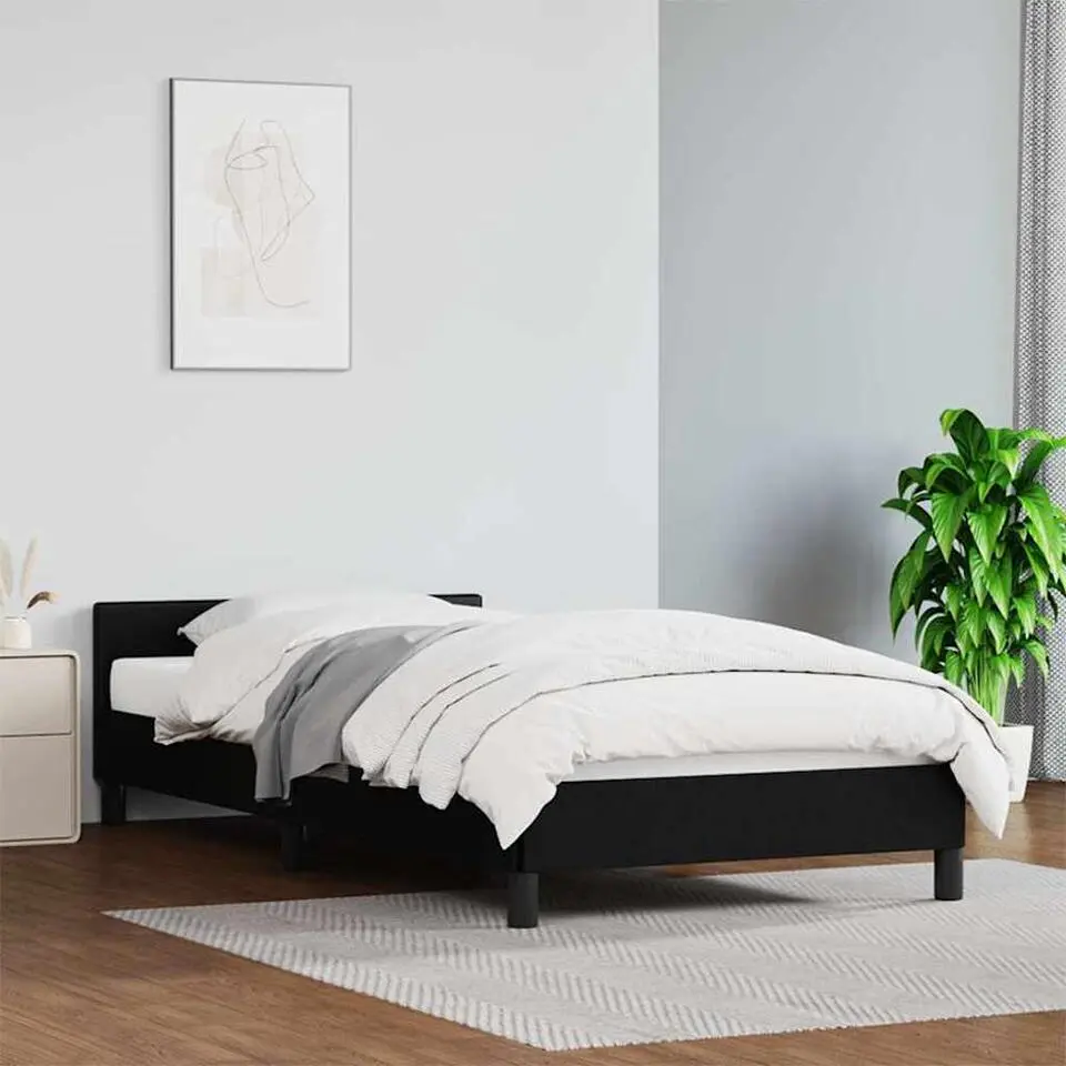 vidaXL - Bed frame met hoofdeinde zonder matras - zwart kunstleer - 90x200 cm