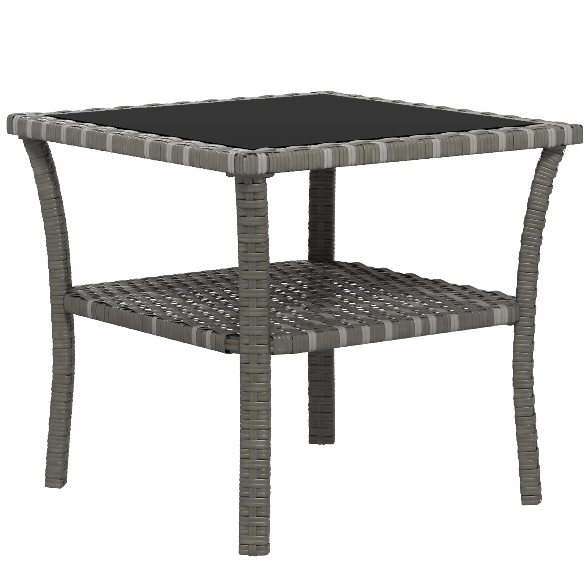 Outsunny Outdoor Wicker Coffee Table, Rattan Side Table with 2-Tier Storage Shelf , Aluminum Frame Square, End Table