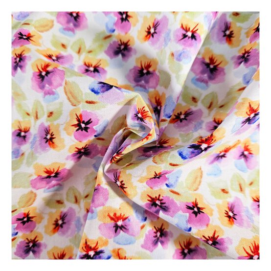 Watercolour Pansies Cotton Fabric by the Metre