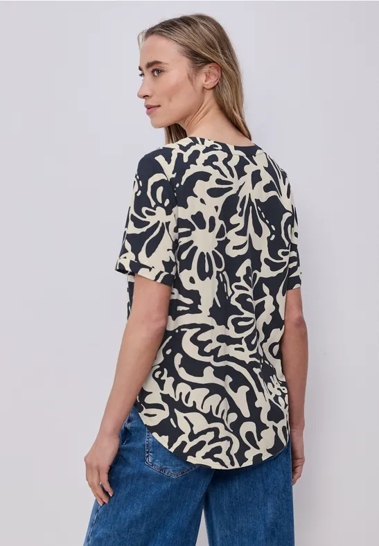 Kurzarm Bluse mit Turn-Up und Print