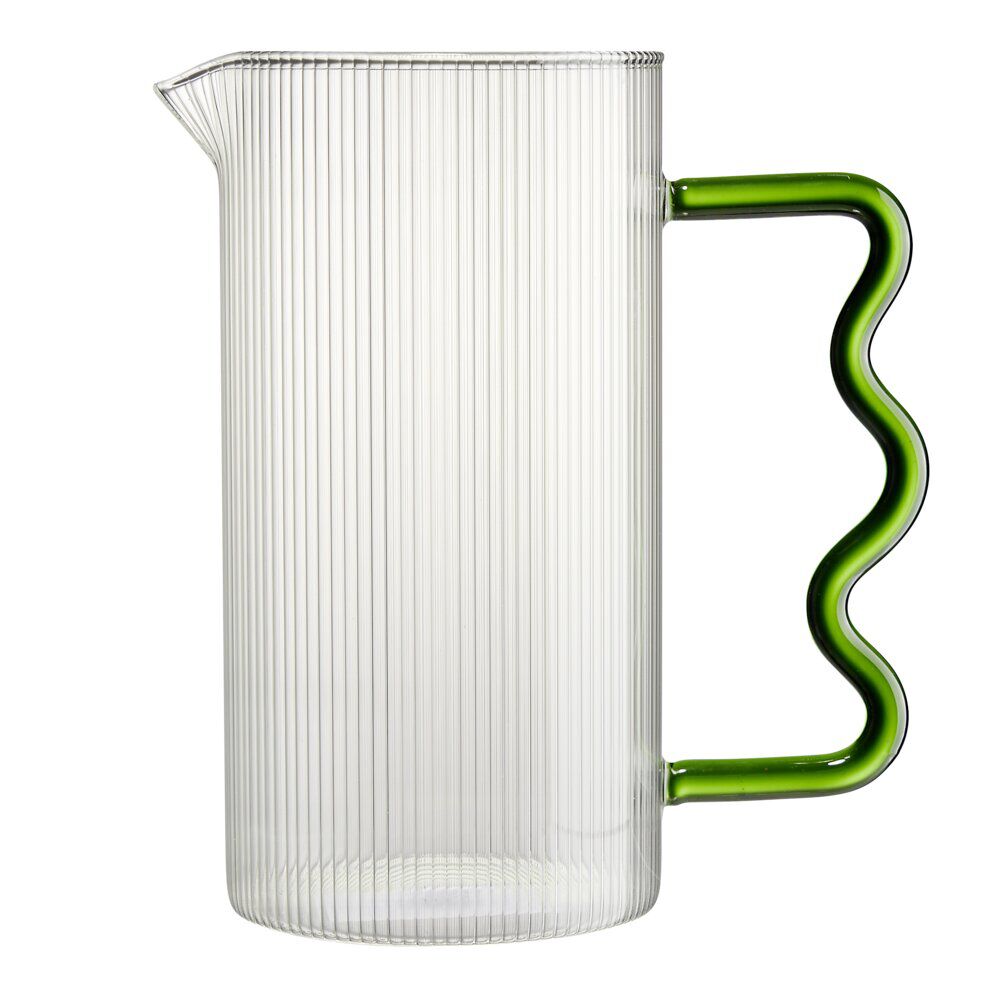 Carafe en verre transparent avec anse ondulée organique verte Ø10xH19,5cm