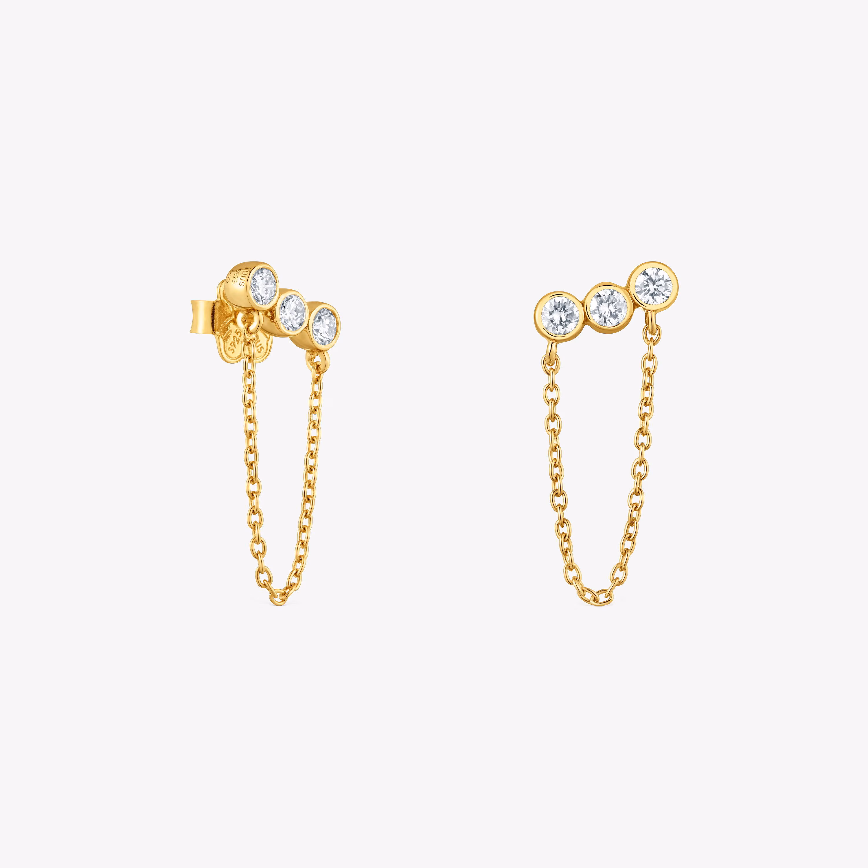Pendientes cadena con baño de oro 18 kt sobre plata y diamantes creados en laboratorio Straight LGD