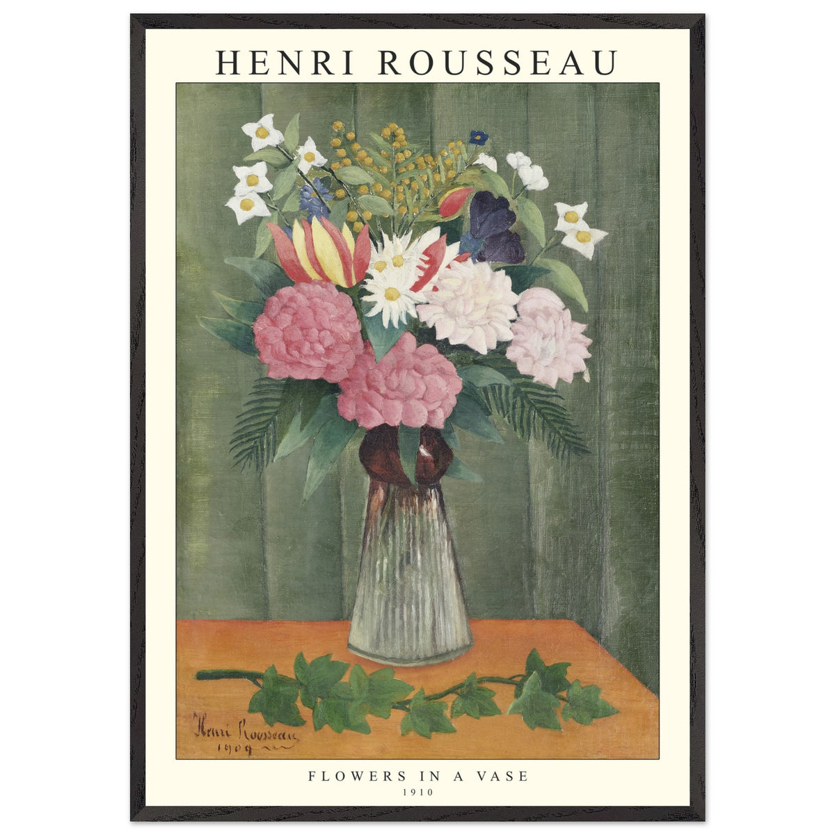 Artfulprints Poster met Lijst Henri Rousseau - Flowers in a vase  - 70x100 cm - Groen
