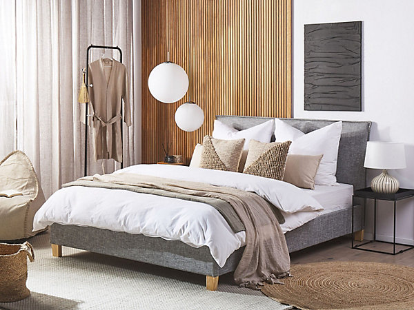 Lit avec sommier Tissu SENNEZ 160 x 200 cm Gris clair