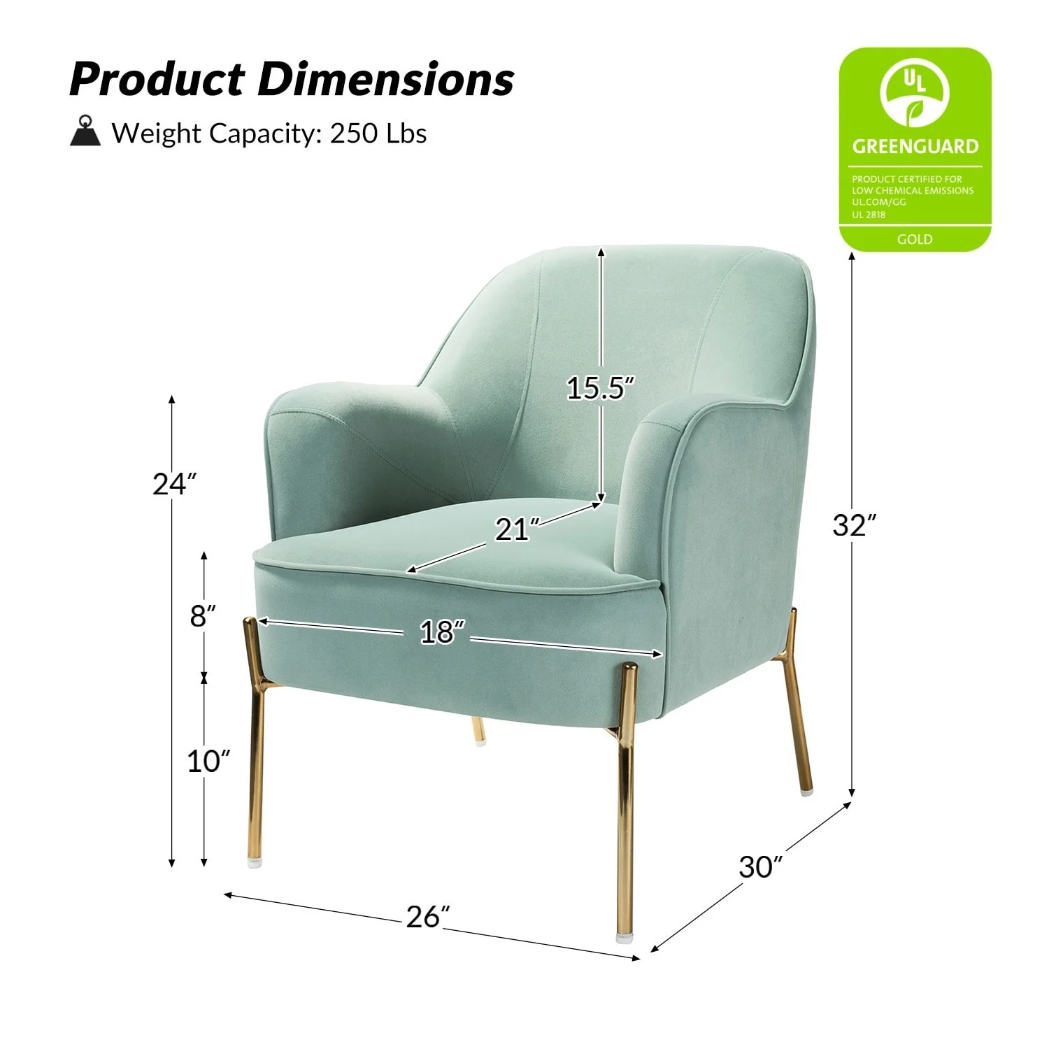 Marina Modern Velvet Accent Chair with Golden Legs Set of 2 by HULALA HOME