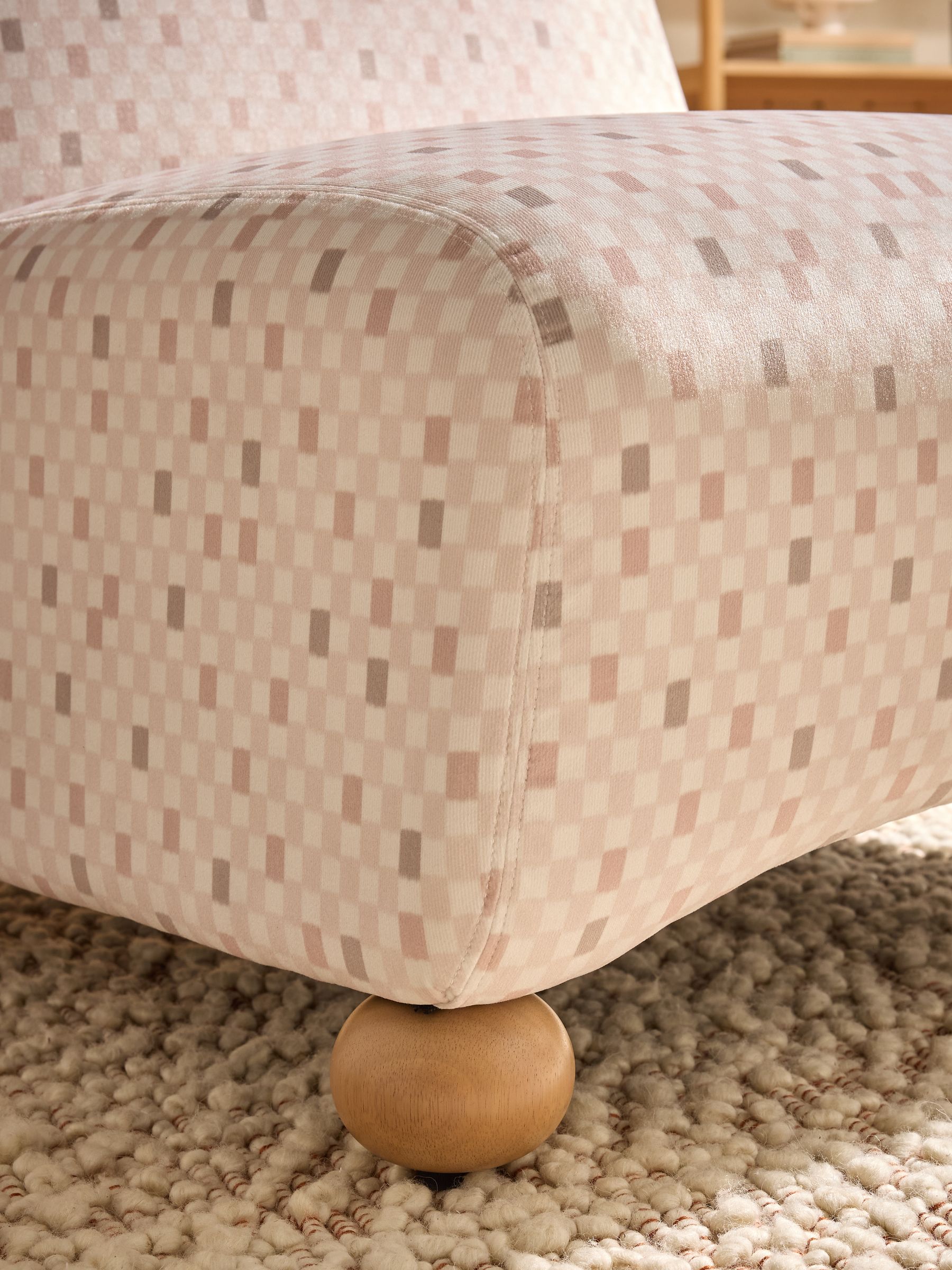 Elwen Accent Chair in Checked Velvet Blush Pink