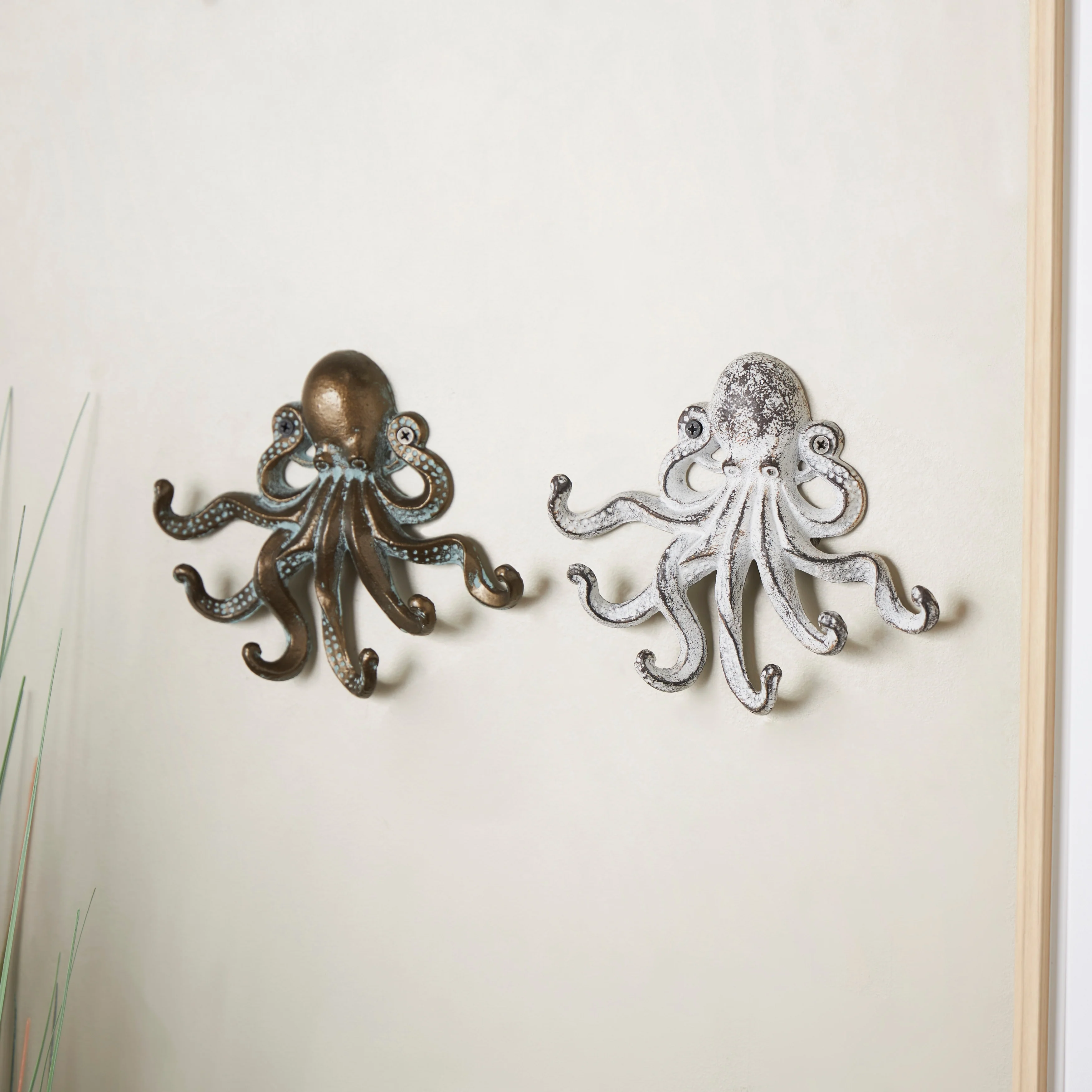 Metal Octopus 6 Hangers Wall Hook - Set of 2 Bronze - Roche River Decor - 1W x 8L x 7H