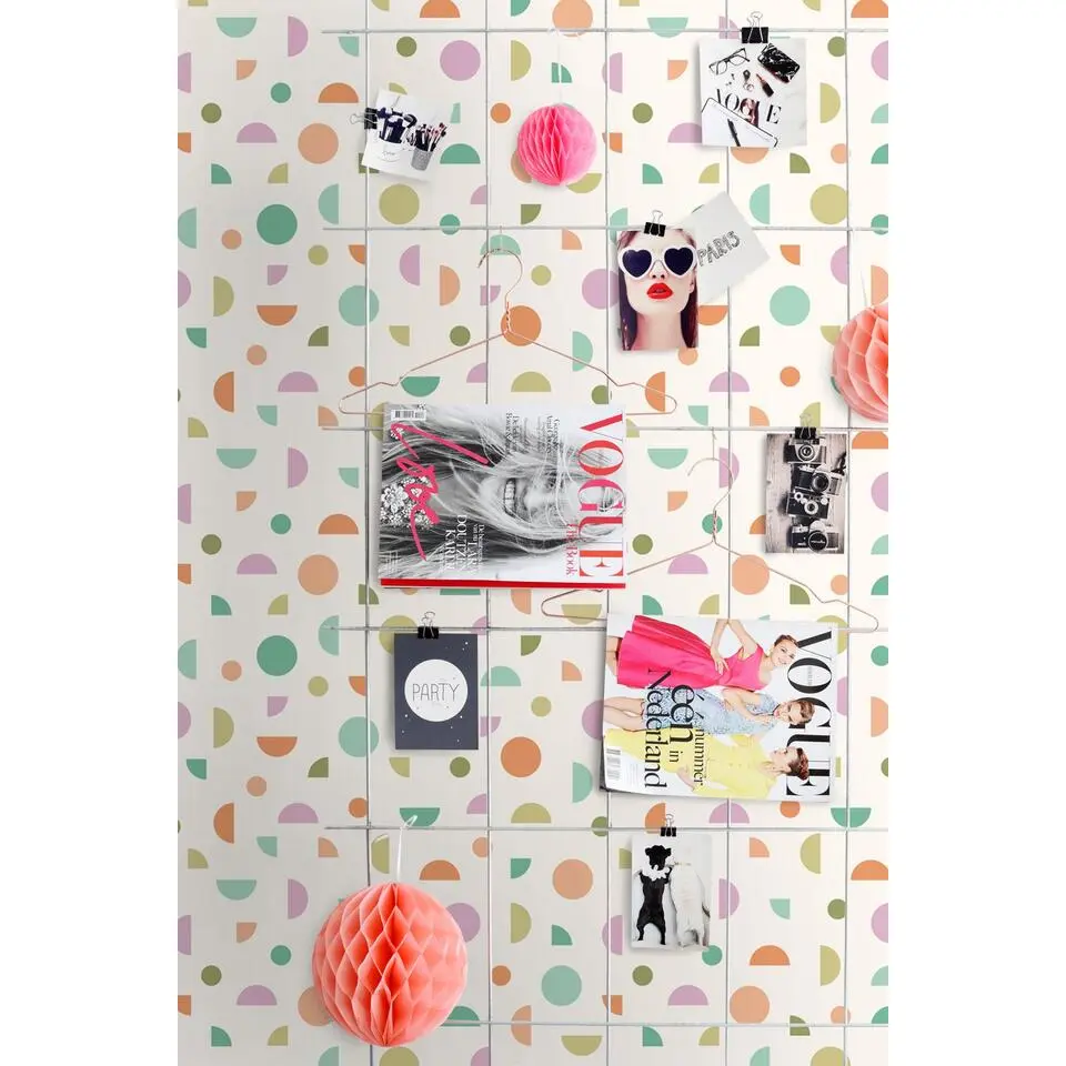 ESTAhome behang grafisch motief wit, groen, paars en terracotta - 50 x 900 cm