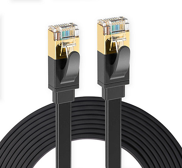 Elfcam - 20m Câble Ethernet RJ45 Cat7 Flat Noir, 10Gbps 600MHz, Cuivre, SFTP, Anti-Bruit, PC, Modem, Routeur