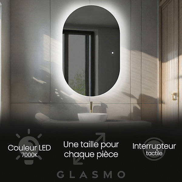 Miroir avec LED Illumination Salle de Bain - Bianca, 70x120 cm, Blanc Froid 7000K, Interrupteur Tactile
