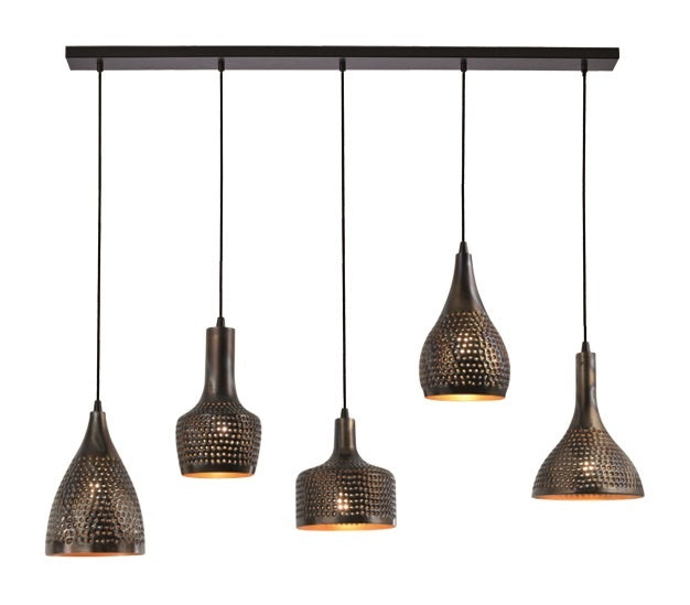 Freelight Freelight Hanglamp Fuoco Bruin Zwart 5 Lichts Balk 120cm