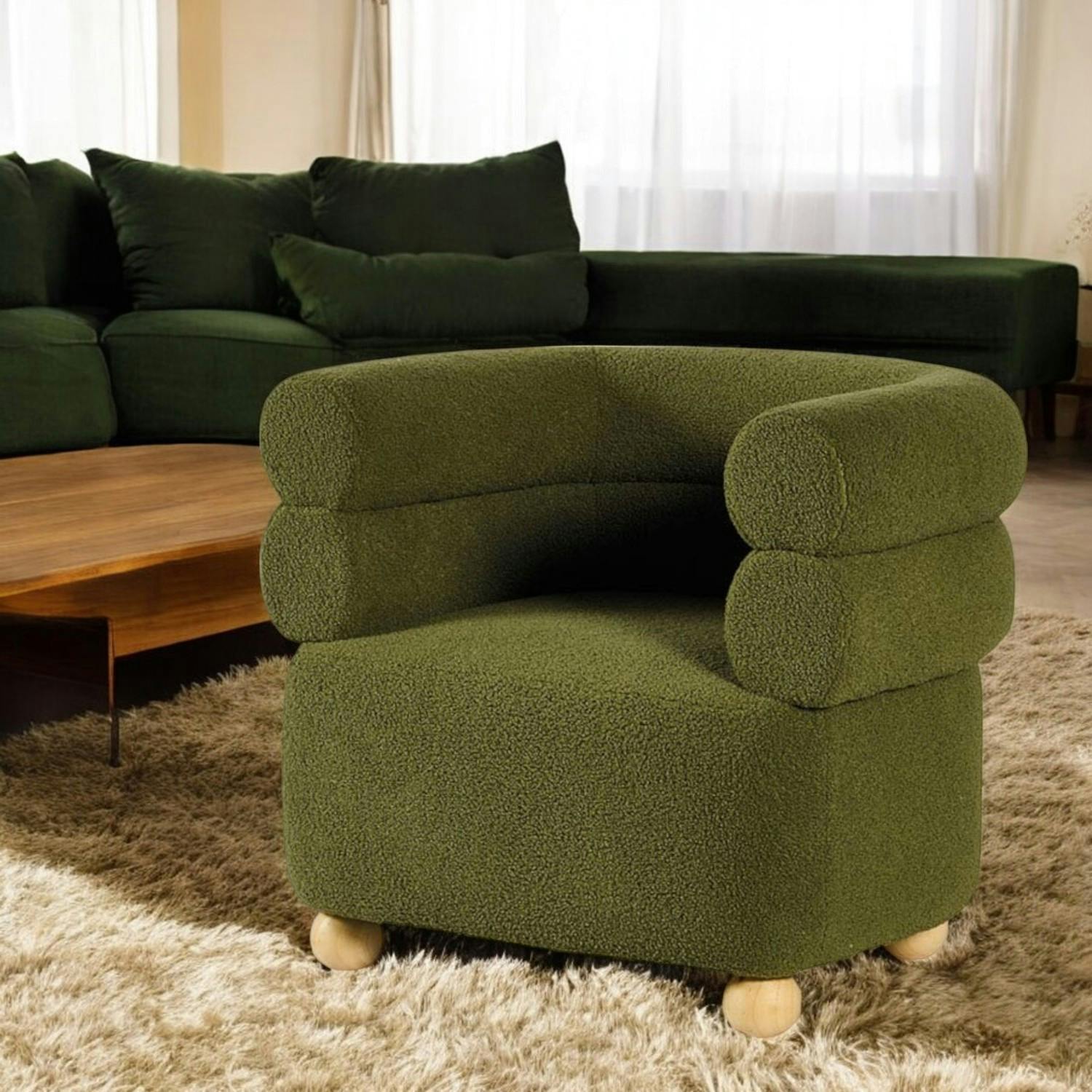 Fauteuil cabriolet design tissu bouclé vert IENA
