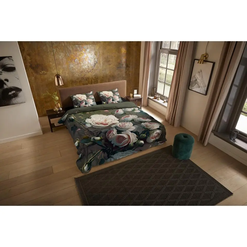 Pure dekbedovertrek bloemen - Lits jumeaux 240x200/220 cm - Groen - Microvezel