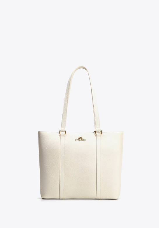 Elegancka torebka shopperka ze skóry naturalnej kremowa