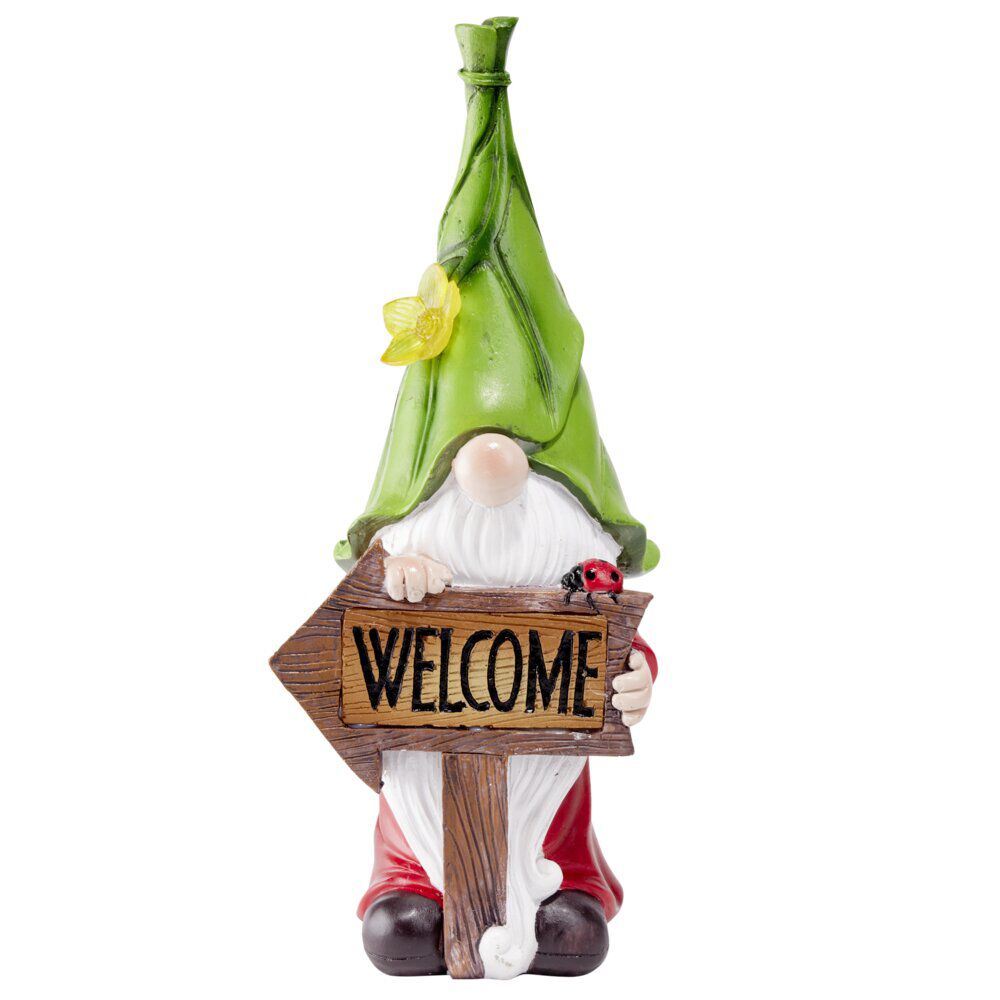 Nain de jardin pancarte Welcome rouge et blanc H30cm