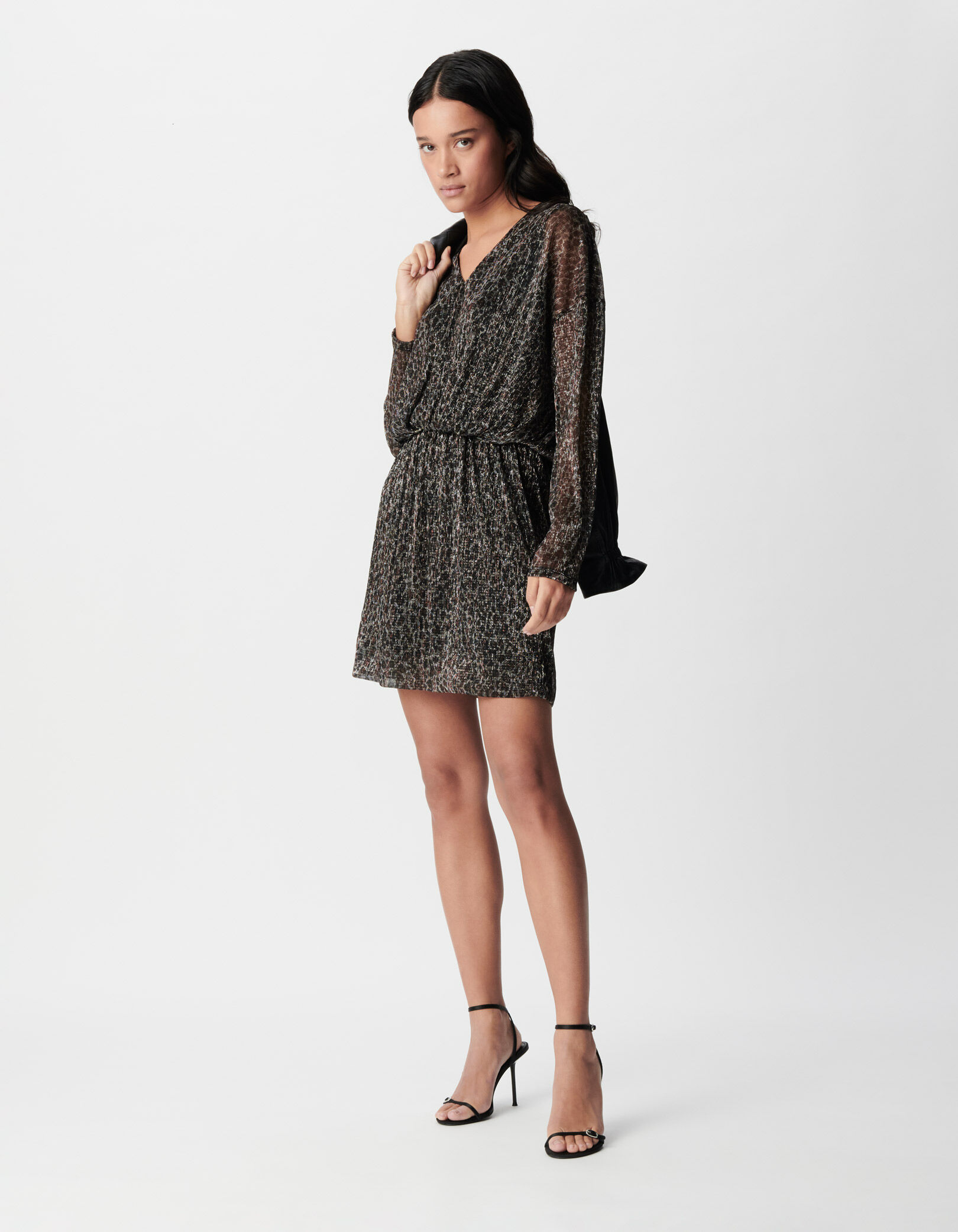 Robe courte noire lurex motif léopard Femme