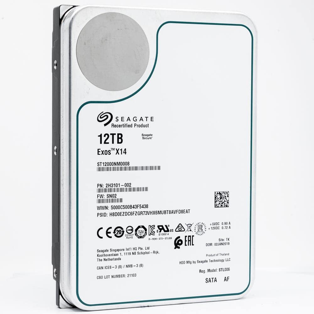 Seagate 12TB HDD Exos X14 SATA 6Gb/s 512e 7200RPM 3.5 Enterprise Hard Drive (Renewed)