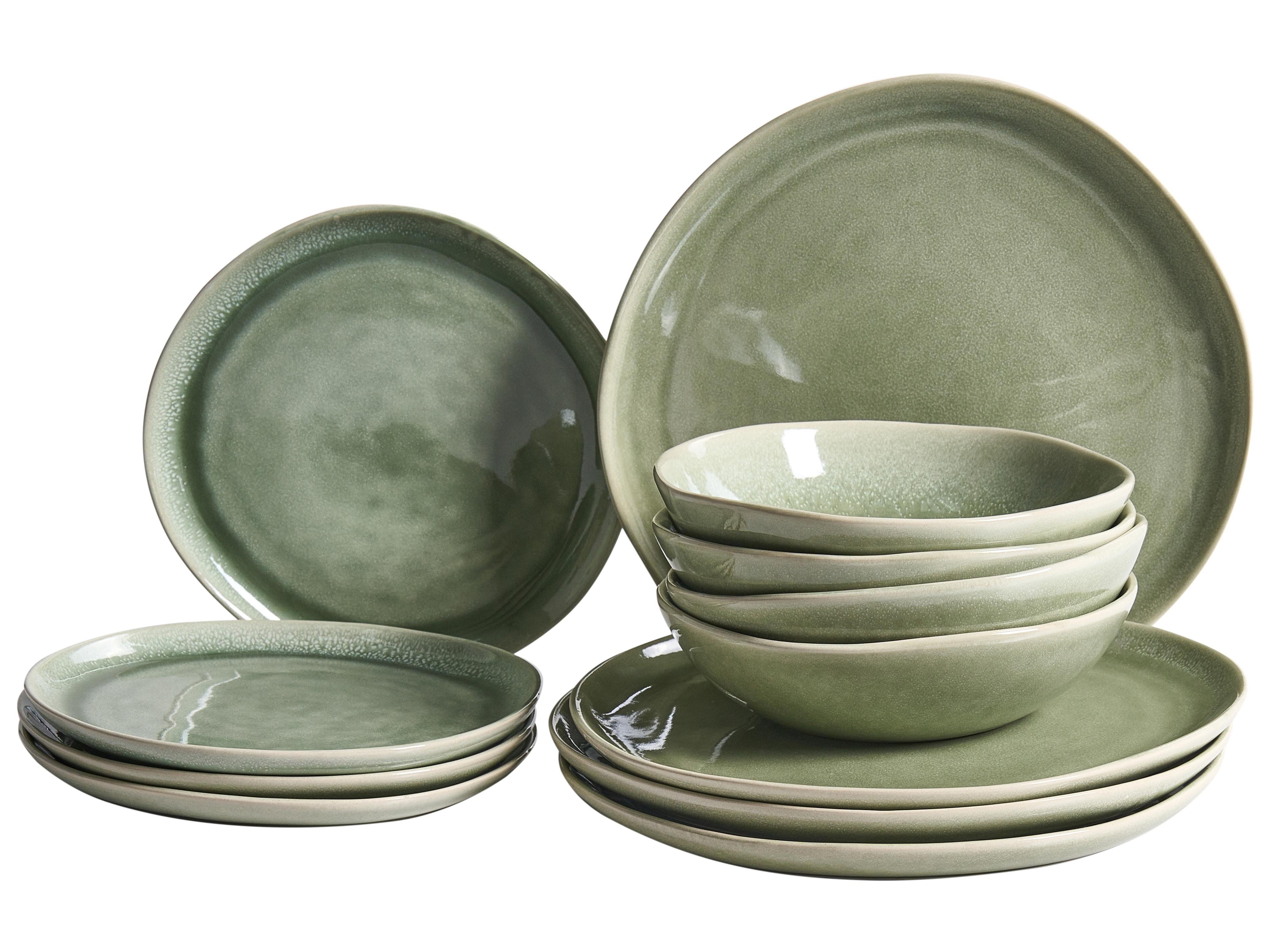 Set of 12 Dinnerware HOPS Stoneware Green
