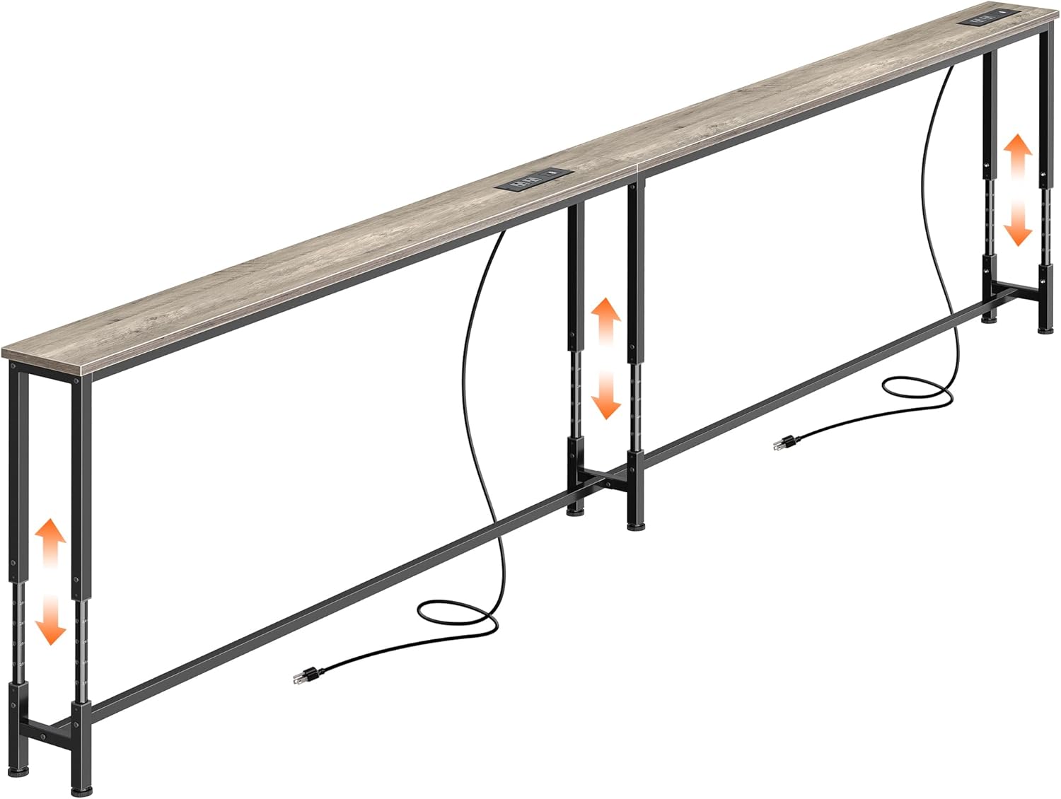 Huuger 102.4 Inch Sofa Table with Power Outlets, 23.9’’-34.4’’ Height Adjustable Range, Behind Couch Table with USB-C Ports, Sofa Tables Narrow Long, Skinny Console Table, Small Spaces, Oak