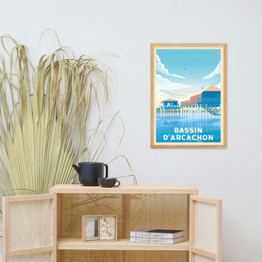 - Affiche Arcachon France avec Cadre (Bois) 21x29,7 cm