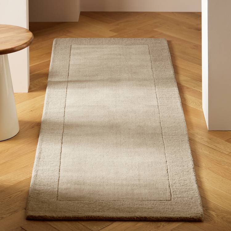 Habitat Simple Border Taupe Wool Cut Pile Runner - 66x200cm