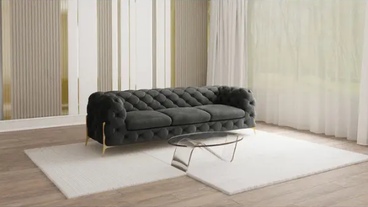 Ropez Chelsea Bis sofa 3 pikowana grafitowa nogi złote