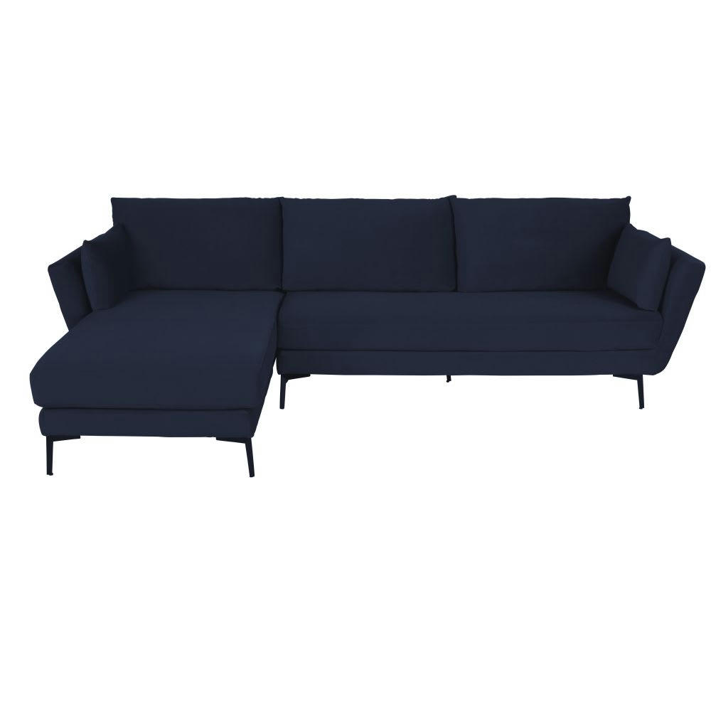 Prague - Canapé d'angle gauche 4/5 places en velours bleu nuit