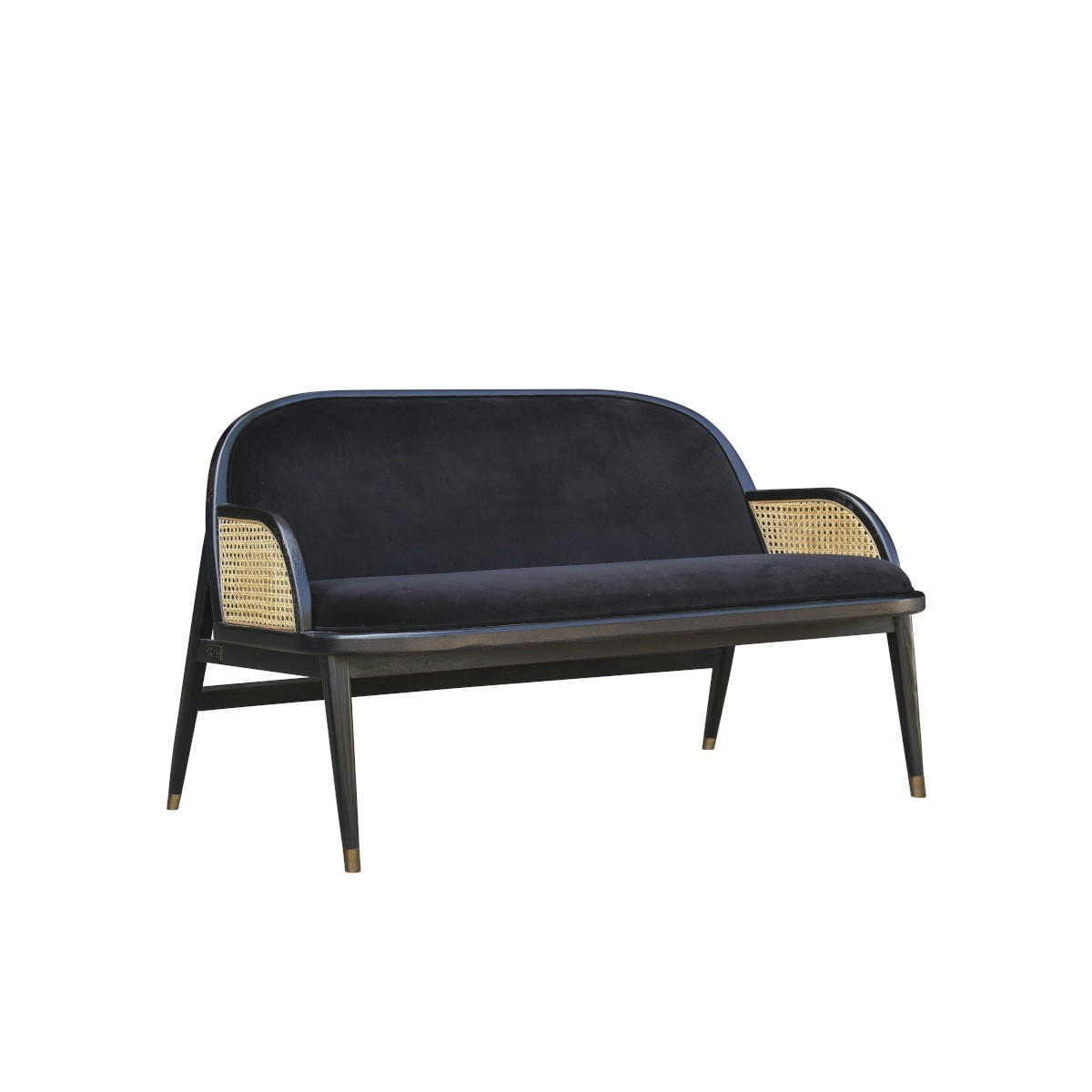 MARCEL - Banquette design chêne cannage et velours 2 places noir