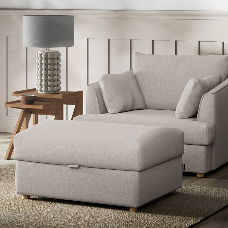 Habitat Holmfirth Fabric Footstool - Stone