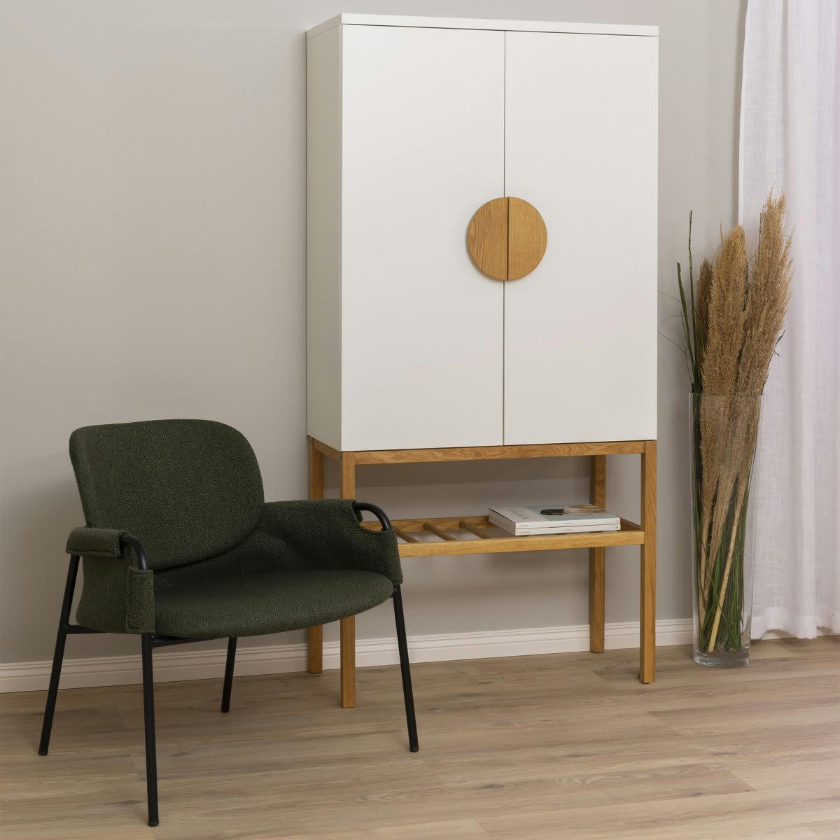 SONA - Fauteuil lounge moderne en tissu et métal vert kaki