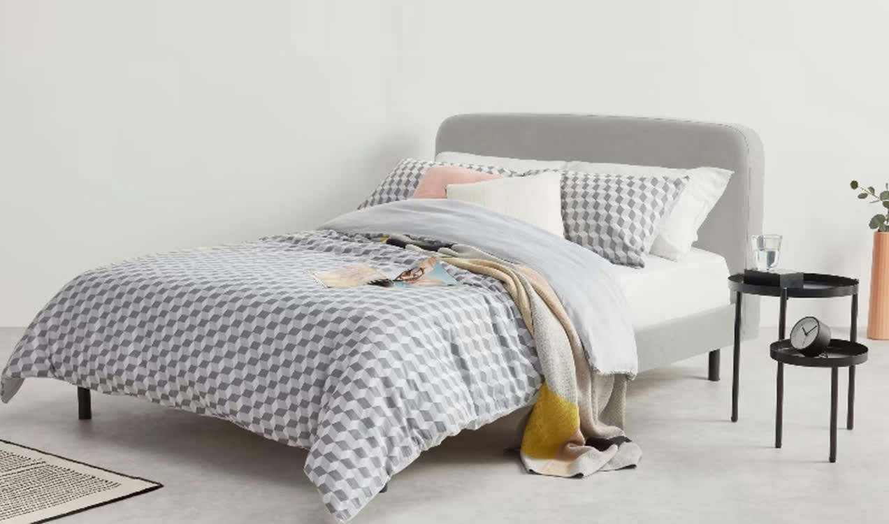 BESLEY - Lit   gris     tissu  140x200