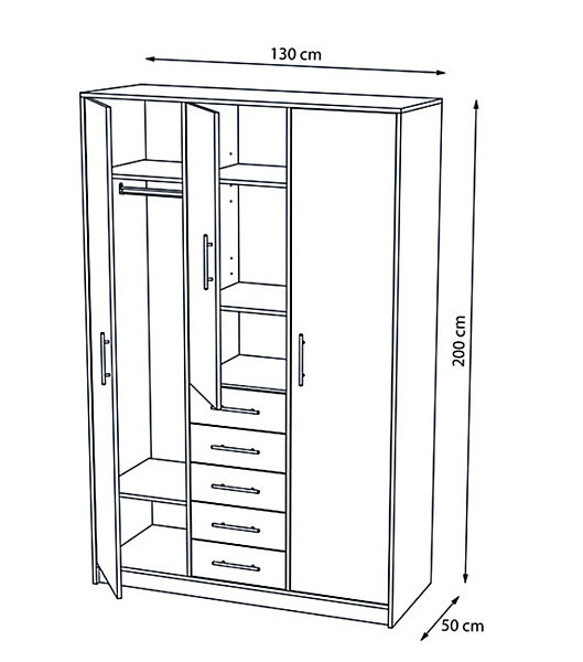 Armoire placard / meuble de rangement coloris blanc - Hauteur 200 x Longueur 130 x Profondeur 50 cm