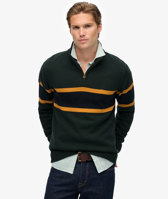 Cotton Stripe Half Zip Knit