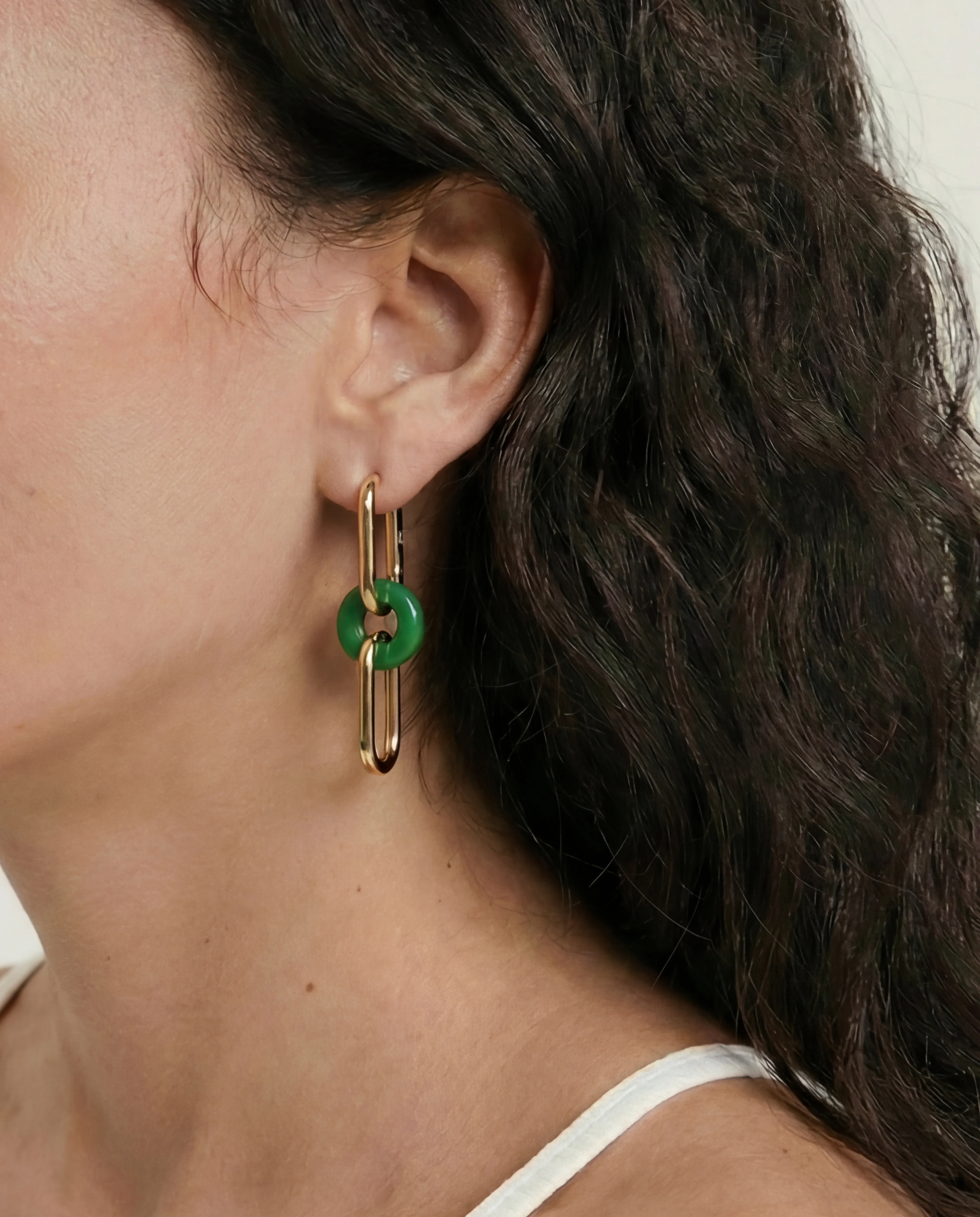 Della — Convertible Link Jade Earrings in Gold Plated