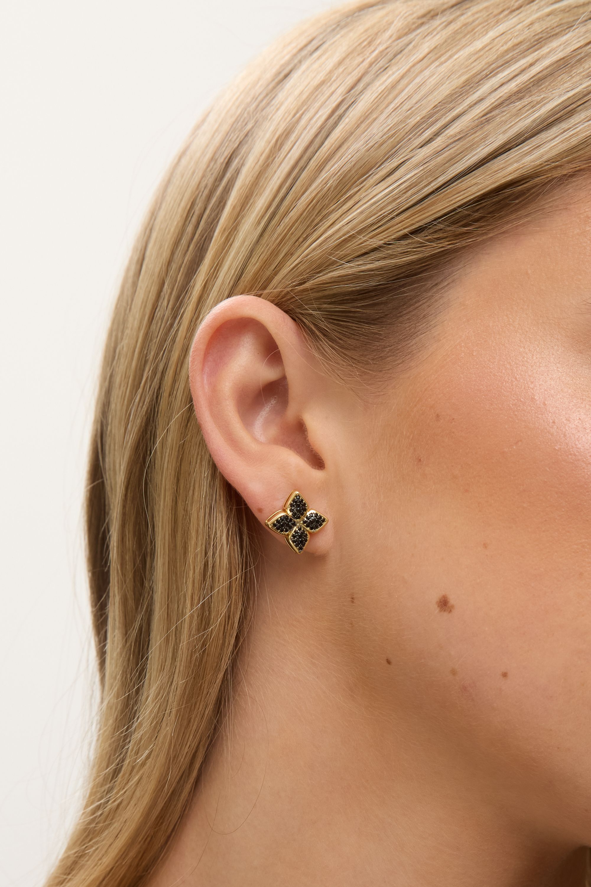 Jon Richard 14K Gold Plated and Jet Druzy Stone Clover Earrings