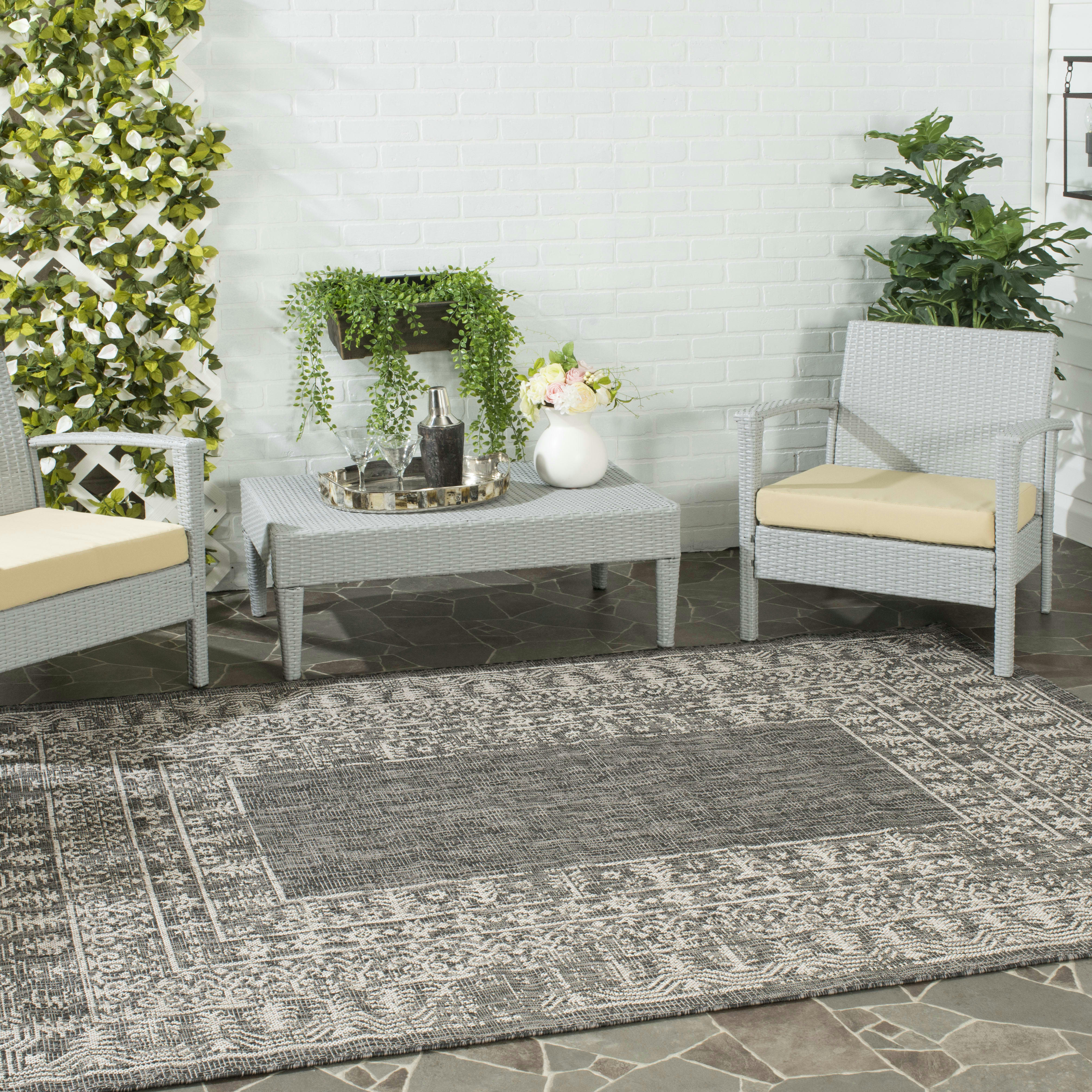COURTYARD - Tapis interieur & exterieur en noir & beige, 122 x 170 cm