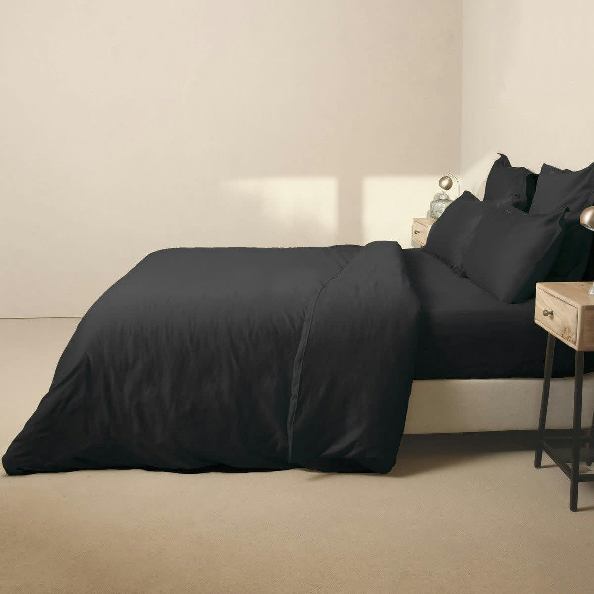 JULIA - Drap housse satin de coton  200x200x40 gris ardoise