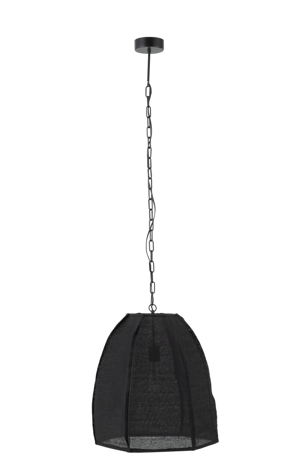 J-Line hanglamp Peer - linnen/ijzer - zwart - small