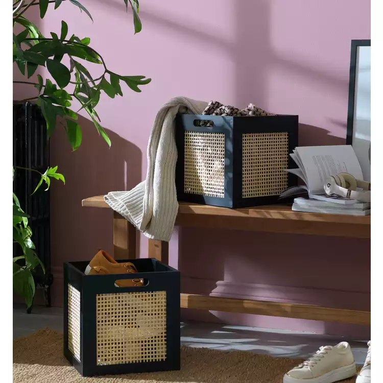 Habitat Set of 2 Rattan Squares Boxes - Black