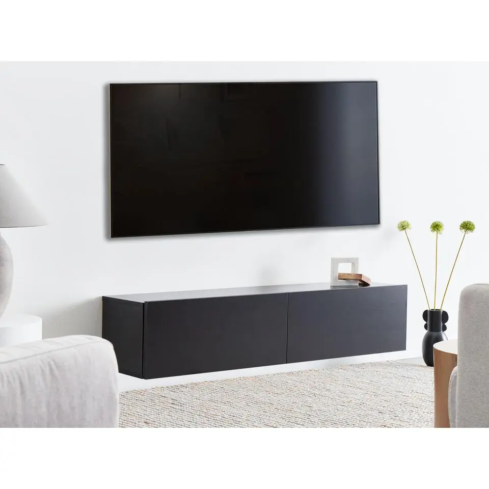 GLADSTONE - Wandgemonteerd TV-meubel - Zwart - 140 cm - Vezelplaat