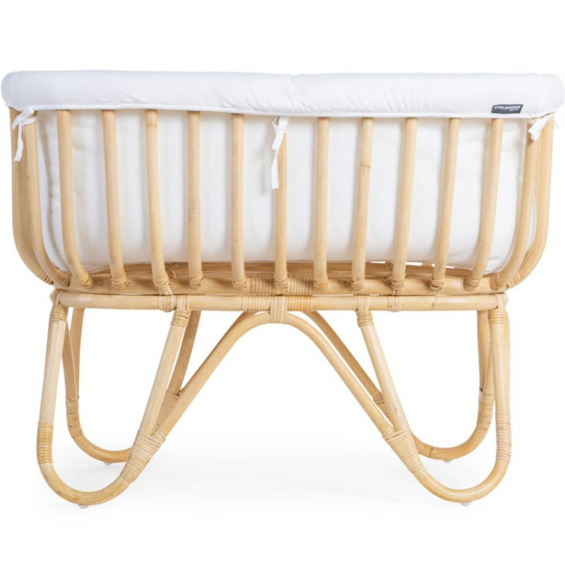 MOISE - Berceau rectangulaire en rotin et habillage en jersey écru