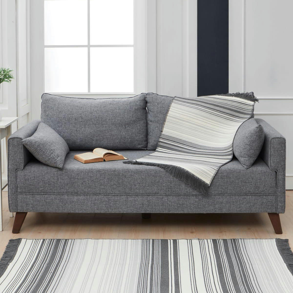 GALLINA - Tapis et descente de lit à franges 1000 gr/m² anthracite 60x90 cm