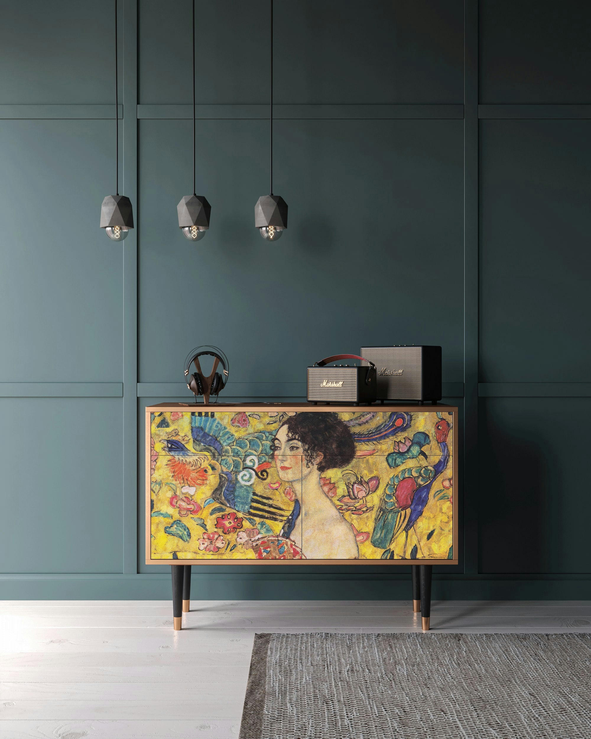 LADY WITH FAN BY GUSTAV KLIMT - Buffet  jaune 2 tiroirs et 2 portes L 115 cm