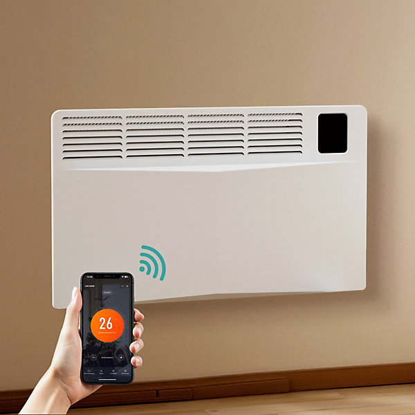 EMKE Radiateur électrique Mobile 2000W, Chauffage Connecté WiFi avec Thermostat, écran LED Tactile, IMurale ou sur Pieds, Blanc