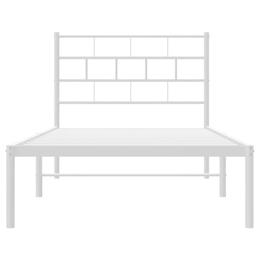 NNEVL Metal Bed Frame with Headboard White 107x203 cm