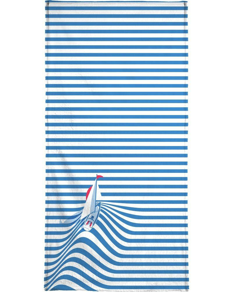 SAIL AWAY - Serviette de plage en éponge-velours en blanc & bleu 90x180