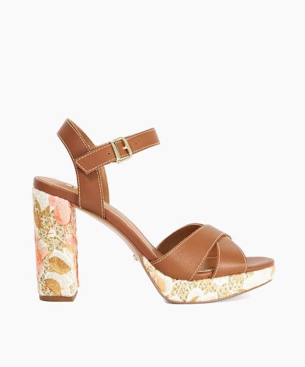 Monique Tan - Leather Floral Pattern Platform Heels